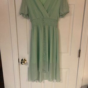 Green and white midi dress